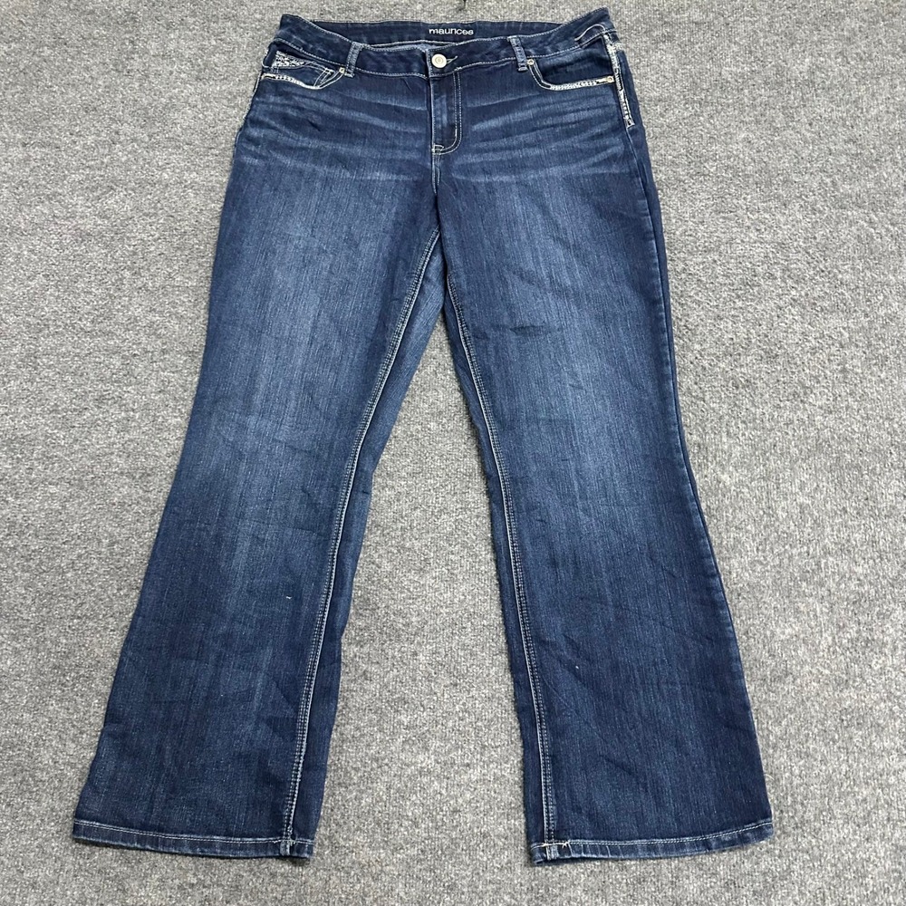 Maurices Jeans Womens Size 16 Dark Wash Straight Leg Embroidered Pocket Stretch